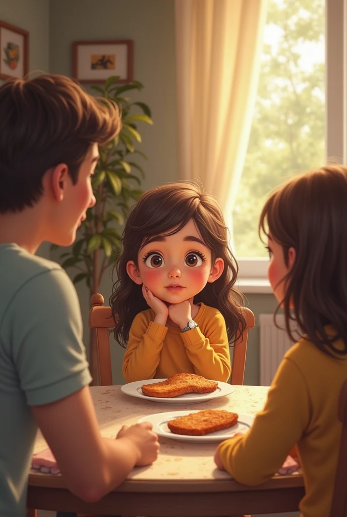 Three people were eating and one of them had a toothache.