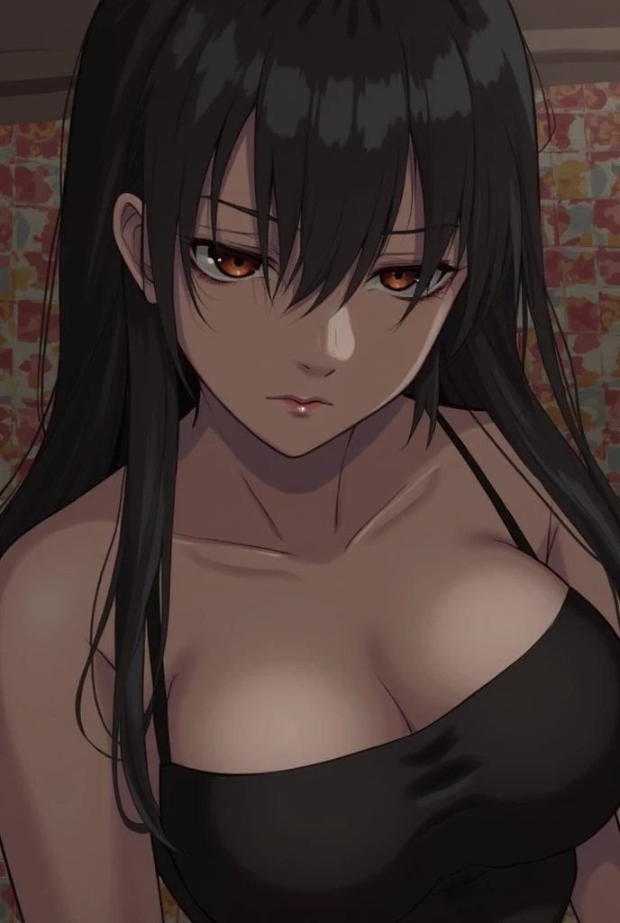 1woman,short black hair slicked back hair, loose hair strands, royalty,red crimson eyes, extremely loose white camisole,gentle smile,confident,(best quality,4k,8k,highres,masterpiece:1.2),ultra-detailed,(realistic,photorealistic,photo-realistic:1.37),insert illustration,vivid colors,sharp focus,professional,(portraits,landscape,horror,anime,sci-fi,photography,concept artists),red tone lighting