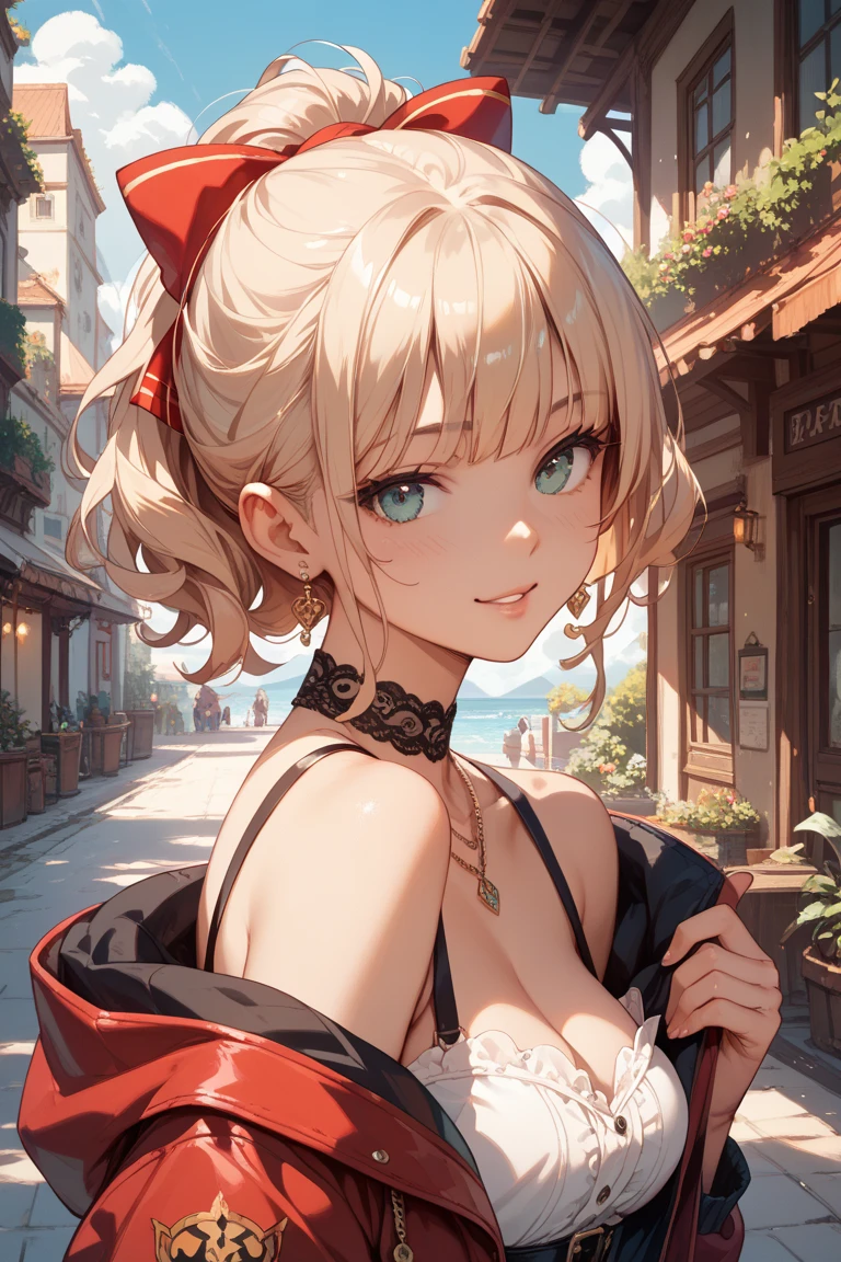 upper body shot, 1girl, mature female, short Platinum Blonde hair, bangs, detailed pupils, (medium breasts), wearing flowers dress, red lipstick, outdoors, nature, colorful, vivid colors, masterpiece, absurdres, <lora:add_detail:1> <lora:cocktail_dress:0.4>