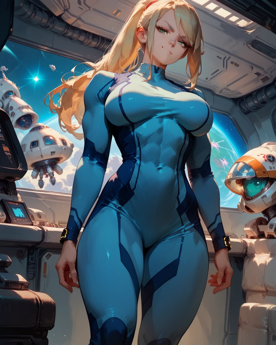 samus aran 1 girl solo (dark atmosphere muscular curvy) angry