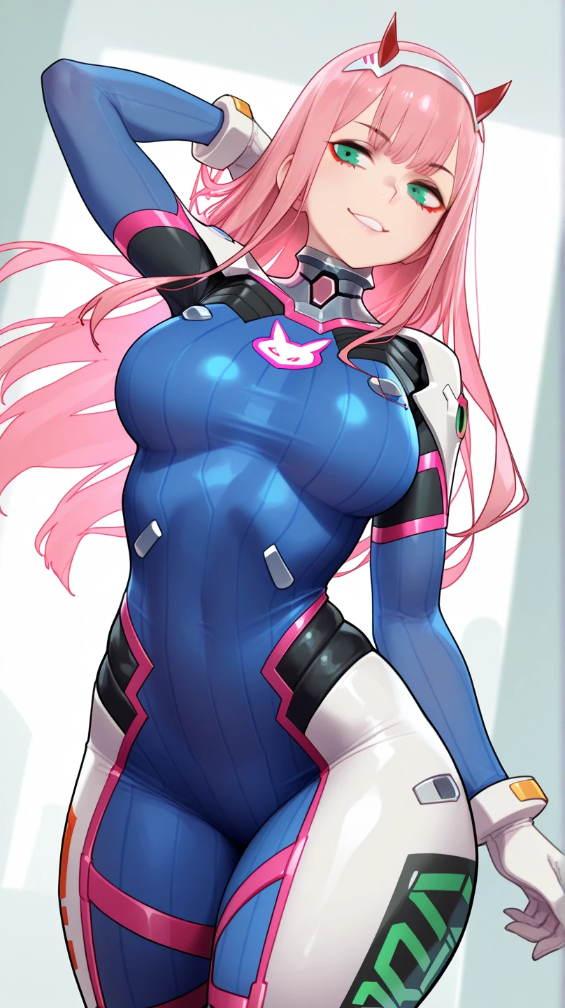 ((Highest quality)), ((masterpiece)), (detailed), (Perfect Face)、Gundam SEED、The woman is Lacus Clyne, with blue eyes, pink medium-long hair and a hair accessory.、The woman is a female officer of the Earth Federation Army, wearing an Earth Federation Army pilot suit and a pilot helmet.