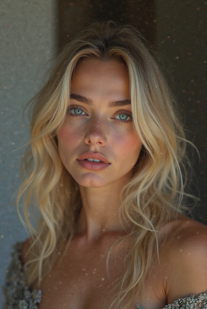 (CR-HannahF3rguson-summer4love263:0.95), face closeup photo of woman, (grey background:1.0), (oiled shiny skin:1.0), (tilted angle shot:1.0),