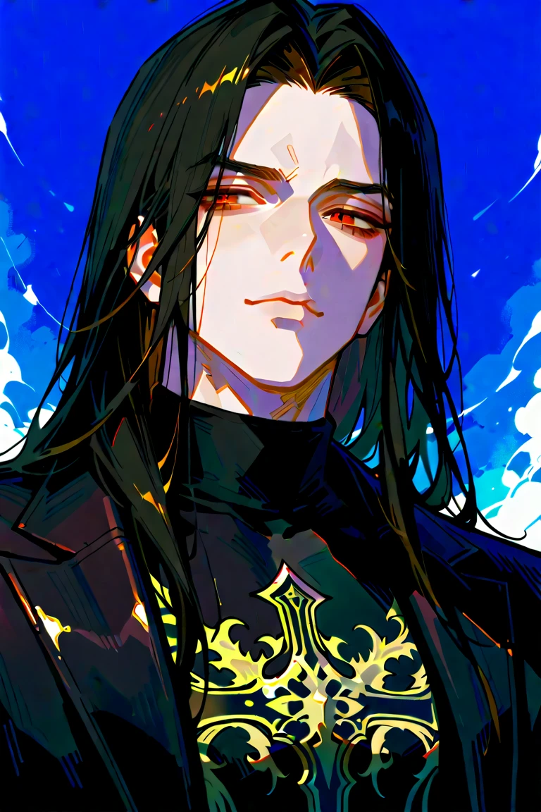 (arte de pixel_1.1) anime - style image of a man in a black jacket, handsome guy in demon slayer art, anime lush john 8k woods, male anime style, handsome japanese demon boy, beautiful androgynous prince, anime handsome man, anime portrait of a handsome man, male anime character, badass anime 8 k, artwork in the style of guweiz, red eyes, mad face, beautiful eye, black long hair, tenn boy, one boy, rose tatto on neck, best eyes, qualit eyes, Johnny Depp concept