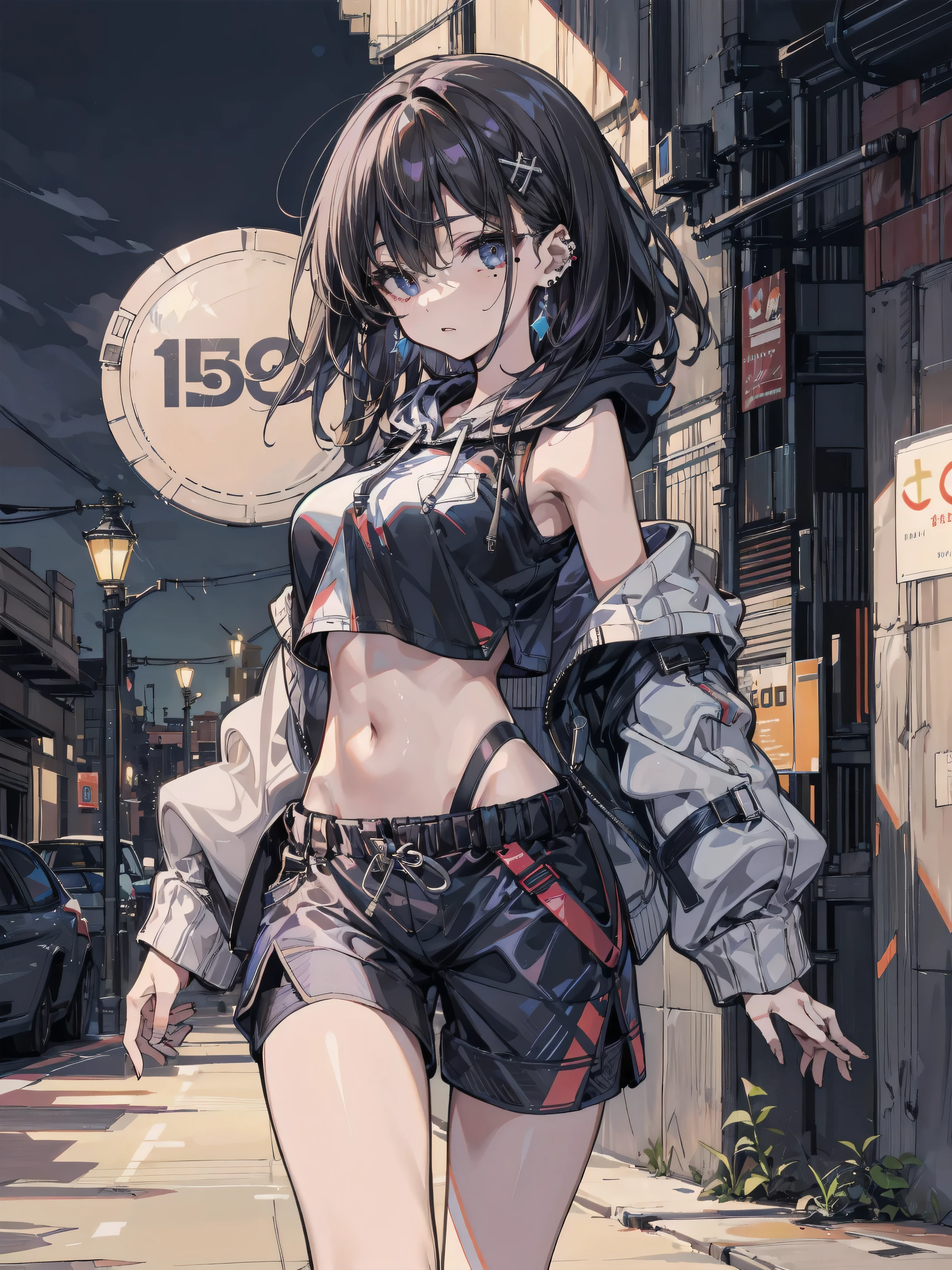 illustration, best quality, Super detailed, Super fine skin,Lovely, charming, Very detailed,8k,alone,1 girl, Detailed background,, 💫,⭐️,🌟,✨,night,dynamic angle,beautiful eyes,fierce,Smile,(streetwear:1.5),街头wind ,(emphasis splash ),splash,Graffiti,spray can,❤️,sports,navel,(crop top:0.8),(piercing ears:0.7),Two-tone hair color,(cool),(human development report:1),wind
,(Ciliu:1.2),perfect hands,positive,RETRO 艺术wind格, neon_POP 艺术wind格, 艺术wind格