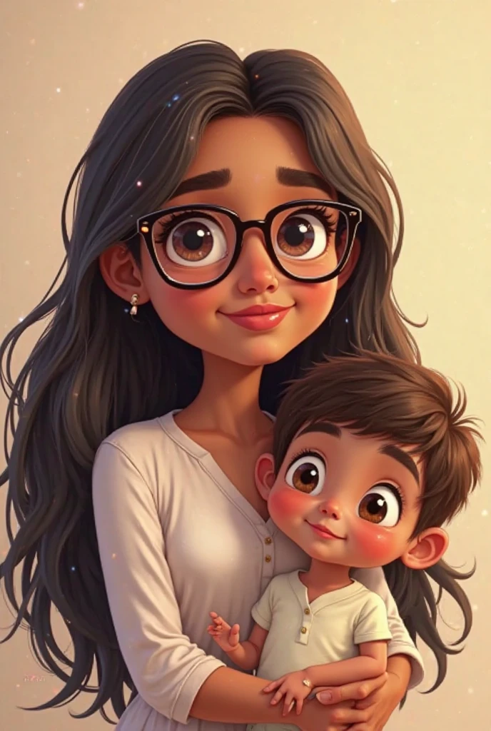 A TEN YEAR OLD with LONG hair reaching her waist,wavy medium curly and dark brown dark brown eyes brown skin 1,50 tall wears black glasses with a 1 year old brother,75 tall Wears dark blue glasses Chubby Very white skin Short dark brown wavy hair Dark brown eyes 