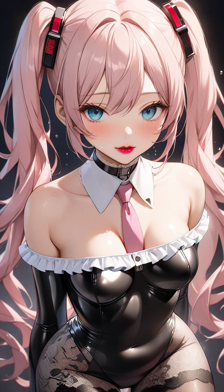 4k, Iridescent hair, twin tails ,Lens flare, pink hair highlights,mascara, eyeliner, god rays, 4k, 8k, best quality, masterpiece, hyper detailed, intricate detail, 1girl, solo, detailed, Detailed fuschia hair ++, detailed pink eyes ++, large breasts, raytracing, perfect shadow, highres, enhanced eyes, demon, succubus, thick, evil grin, fangs, huge breasts, pigtails, pig tails, , full body, SHEIN MOD Ditsy Floral Print Bow Front Ruffle Hem Cami Dress