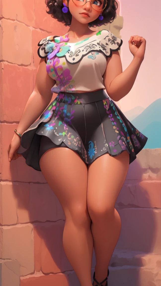 Feet background,Viewers dream,View from below,1girl,heart-shaped pupils,hands on tongue,black hair,blue eyelush:1.1),whole body trembling,sweat,sweatdrop,heart,(speed lines:1.1),medium breasts, ((heavy breathing:1.3)), love, heart, crop top, happy, smile, colorful dress, view from below, breasts bouncing