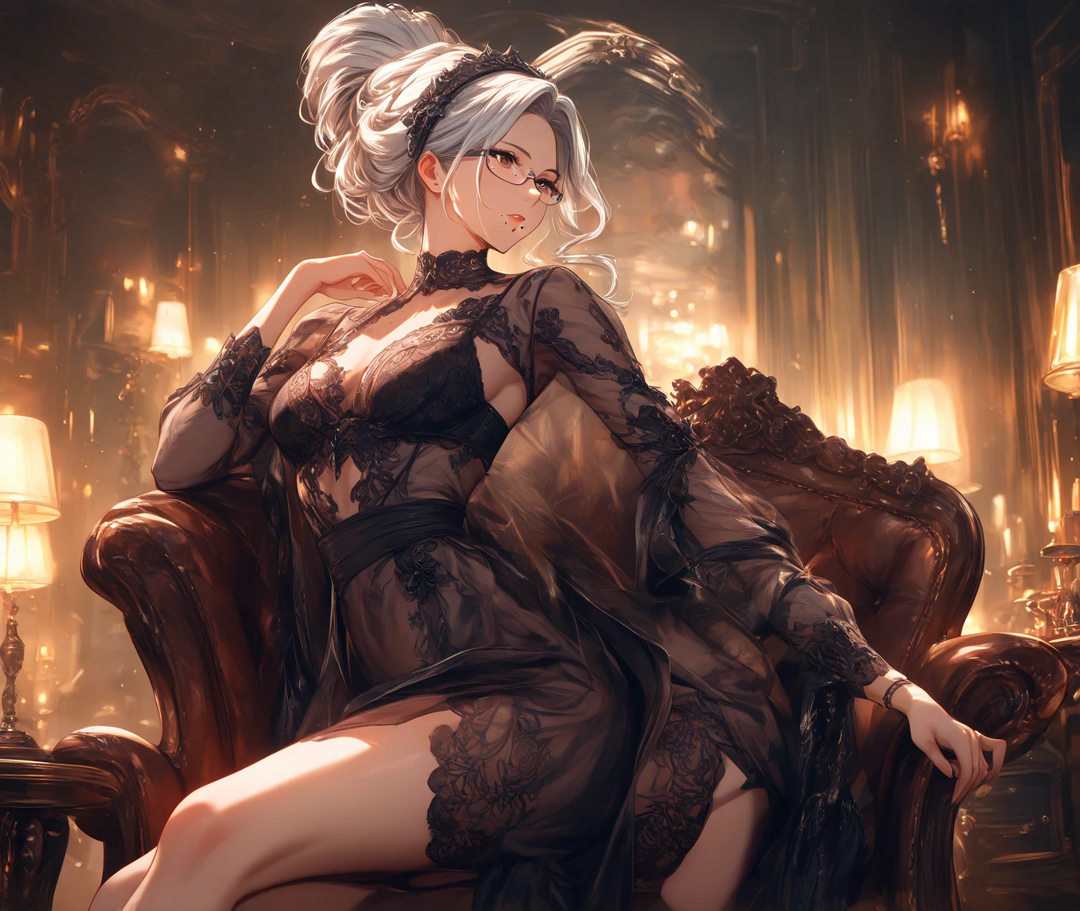 Absolutely beautiful cat lady, perfect slim body, mature royal sister, gray hair, royal sister face, cheongsam, sexy and alluring, beautiful face, bust, 4K picture quality, big body, feminine expression, blush shy, large bust, deep eyes, half naked