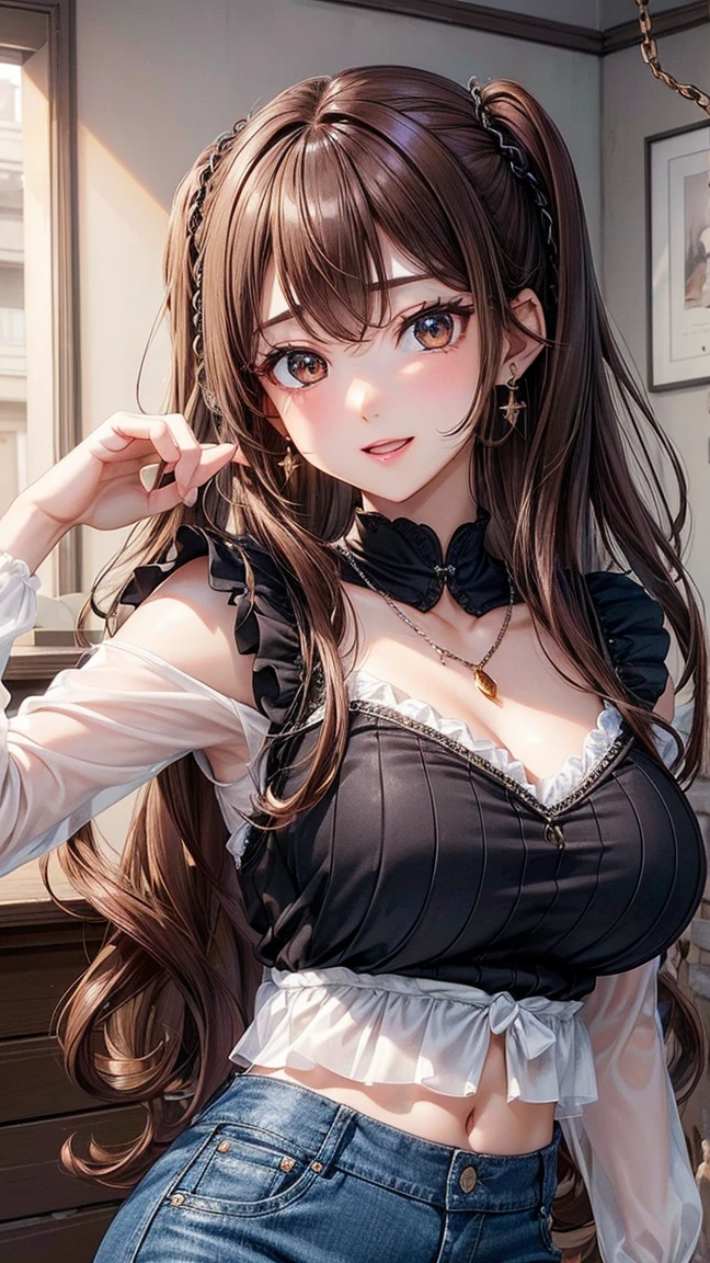 masterpiece, best quality, very detailed, high resolution, expensive resolution, high resolution, 4K, 8k, Unity 8k wallpaper, highly detailed CG, masterpiece, 2D, 3D, beautiful details, depth, fine texture, best quality: 1.3, perfectly focused, crispy skin, he,
Very cute anime girl, two girls who are employees of a night bar, sexy dress, big breasts, expensive pink medium long hair and brown short hair, two girls, night bar, mole under eye, looking at the viewer, expensive, blush, mole, lips parted,, heart, pink eyes, choker