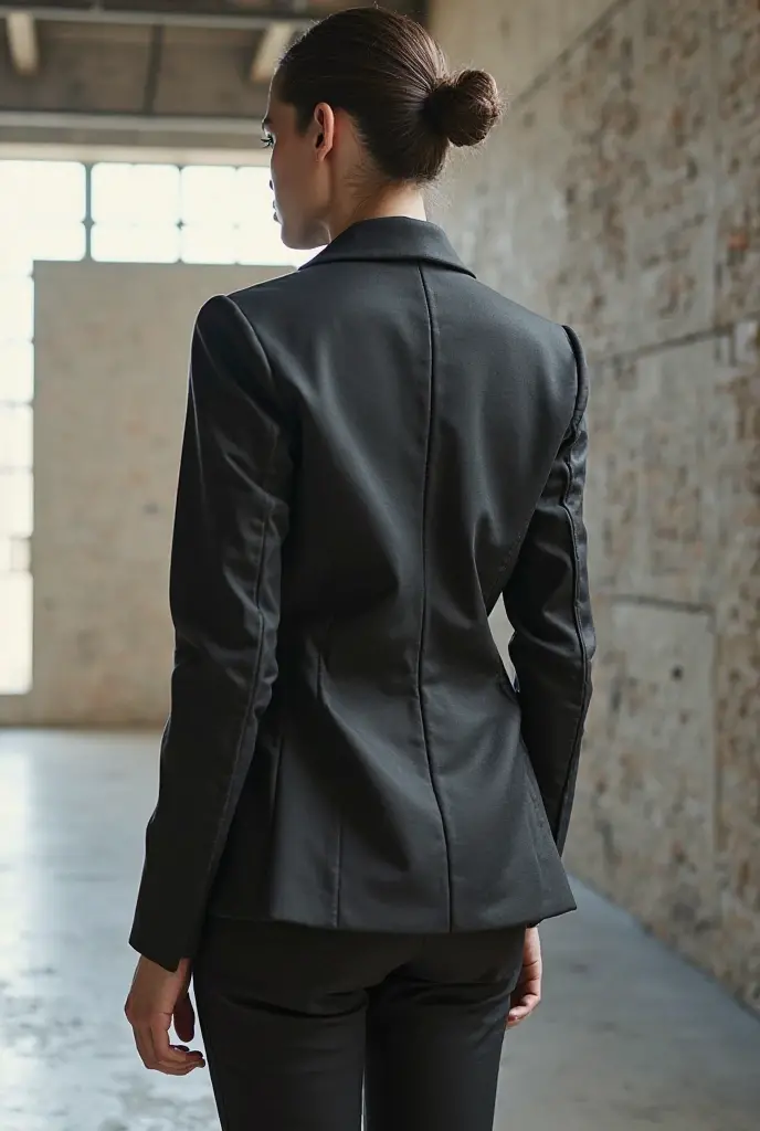 (Best quality, 8k, 32k, Masterpiece, UHD:1.2), 1girl, beautiy Japanese woman, narrow waist, grey suit, open jacket, office lady, suit, pants, from behind, office room, desk, (stick out one's buttocks:1.2), detailed face, short hair,