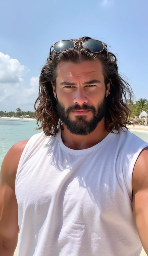 Masterpiece, Best Quality, High resolution, (1 chico:1.4), male focus, italian with tanned skin, 40-year-old sailor in sea, beach, natural lighting, brown hair, italian, furry, beefy, chubby, dad body, dad bod, warm lighting, HDR, (GS-Macho :1.5), dynamic pose, charming smile, scruff, daddy, masculine, macho, wearing pink speedos, hairy armpits