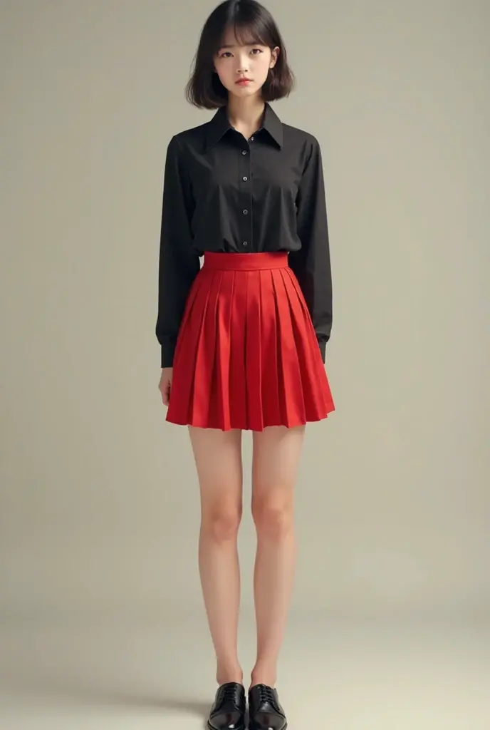 red skirt, boy, young, white socks