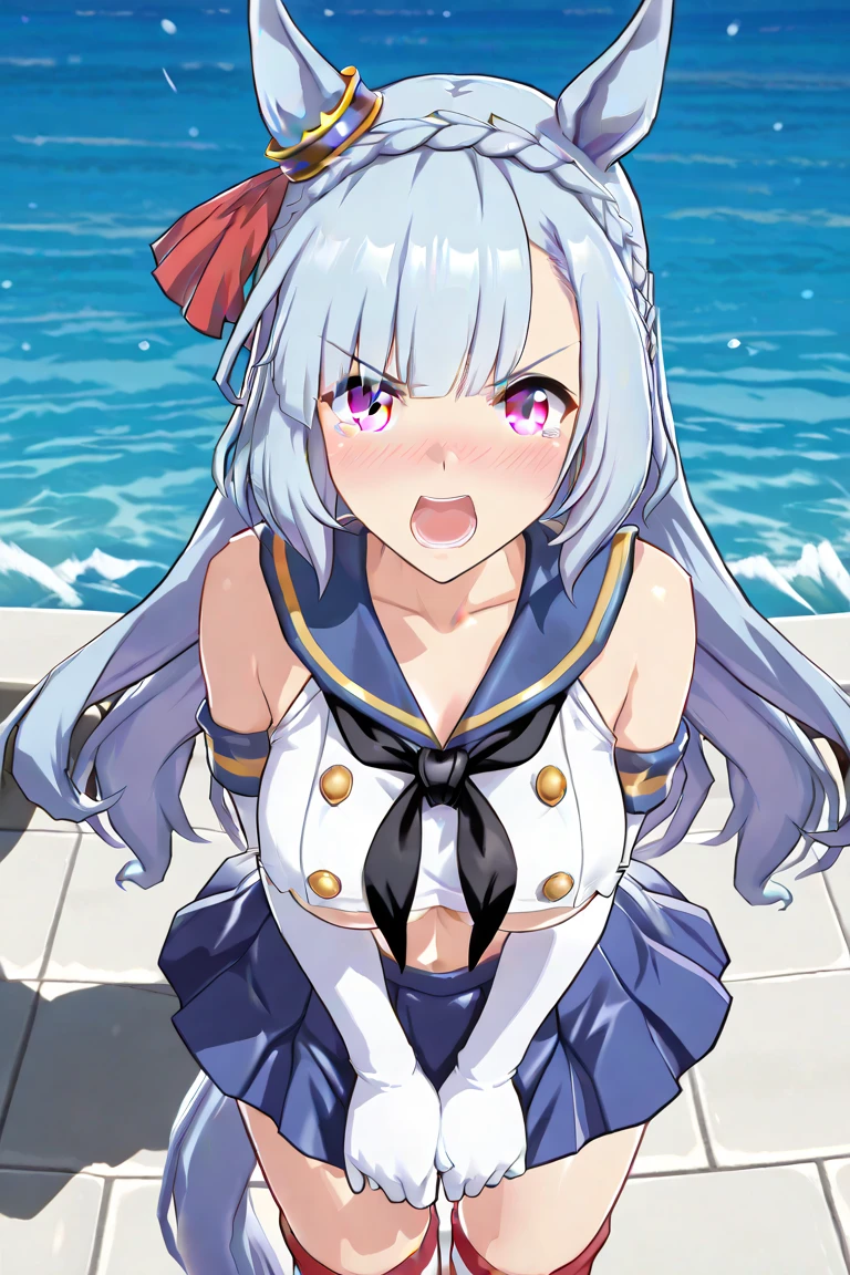 Gorgeous light and shadow, Backlight, 3 Girls,Valkyrie， Blunt side bangs, Hair between the eyes, Purple Eyes, Delicate face, ribbon, Gold Dress, bow tie, Buttons, Bare shoulders, Detached sleeves, (Large Breasts), ((微wind)), Splashing splashes, wind, Flowing long hair, (shattered glass), Red, pink and white hair, Flying water, hair covering your body, Flying red ribbon, (水墨画wind格), [:(Slender arms and hands):0.8]，
