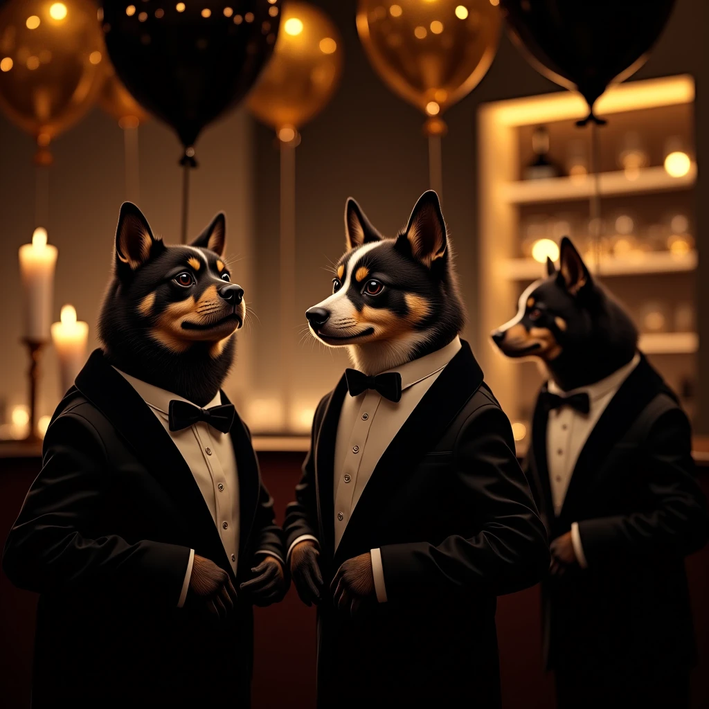 (best quality, masterpiece, realistic:1.2), photo, 4K, film, photorealistic, sharp focus, cinematic lighting,
(a man with a wolf head:1.2), wearing a tuxedo, american,
polite cunning smile, crazy face, (standing, full body:1.4)
(glamorous party, people dancing in background:1.4), injured people,
noisy but brilliant environment, detailed background, film,
<lora:add_detail:0.8>,
<lora:wang kar wei3:0.6>,