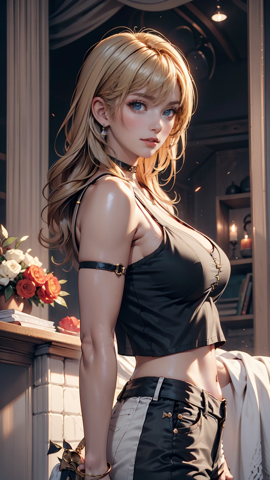 8K, RAW Photos, highest quality, masterpiece:1.2), (Realistic, photo-Realistic:1.37)、Earrings, eyelash, pantyhose、セクシーな刺激的なsmile、 (Shiny skin:1.05)、Venus Body、Having her hair done、My chest is popping out、Wear accessories on your wrist、Wearing accessories on the ankle、Background blur((depth of field)、23 year old white female、Silver Hair、long hair、blue eyes、Cross Halter Neck((cross halter neck))Wear a long dress、The slit is deep、Cleavage Emphasis、Wearing stockings、smile、Sexy atmosphere、Asymmetrical hairstyles((asymmetrical hair))