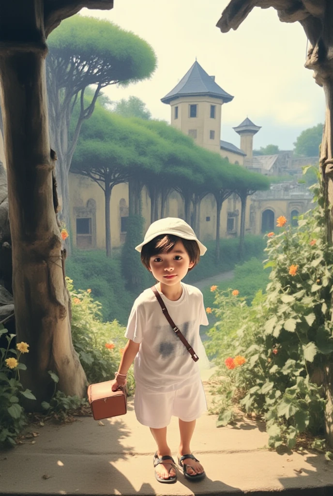 Date: 1940
Country: Germany
Description: A child balances on a cobbled German street, carefully guiding a homemade wooden sailboat through a luminous puddle.