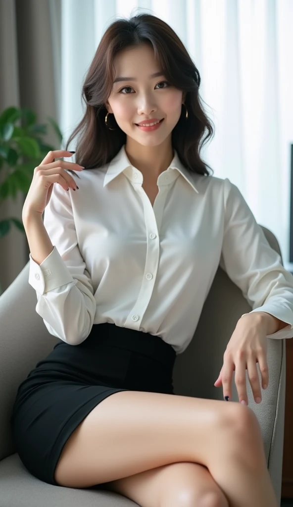 "A portrait of a young Korean woman in a professional office outfit ...