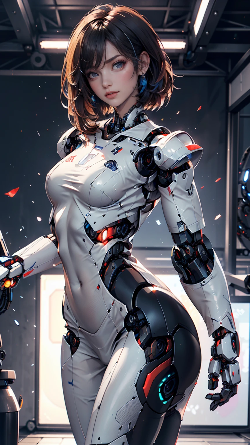 (La mejor calidad,A high resolution,Ultra - detallado,actual),sabrina carpenter cyborg transparent , ( mini skirt cyborg orange :1.4), top corto white transparent ,,(Fondo de ruinas de mazmorra en ruinas cyberpunk :1.4 ), (Mechanical vertebrae attached to the back, mechanical cervical attachment to the neck, alambres y cables que se conectan a la cabeza, Evangelion, small bright LED lamps:1.4) , More detailed 8K.motor irreal:1.4,UHD,La mejor calidad:1.4, fotorrealista:1.4, textura de la piel:1.4, obra maestra:1.8,obra-prima, mejor calidad,objeto Objeto], (detailed face features:1.3),(Las proporciones correctas),(Ojos hermosos azules),  (pose vaquero),( sabrina carpenter:1.4), (sabrina carpenter V2.1),( perfect anatomy:1.4), (cyborg mechanical robot transparent plastic white:1.4), ,(Fondo de ruinas de mazmorra en ruinas piedras grandes caverna :1.4 ), (cinematic lighting :1.4), (fondo laboratorio robotic :1.4), (Cyborg inteligencia artificial :1.4),( face detailed :1.4), (no mutaciones) 