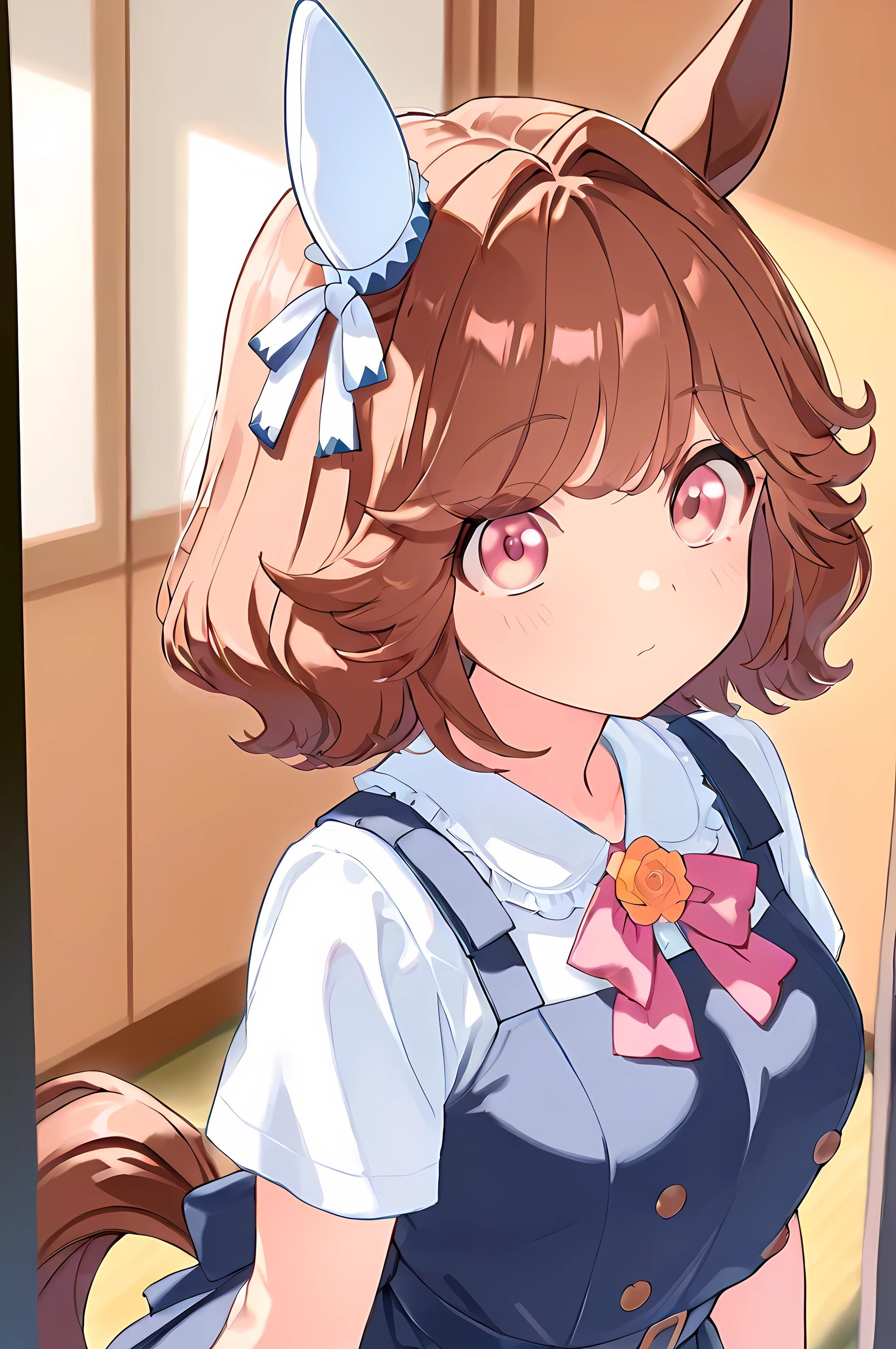 nsfw,narita, horse tail, short hair, animal ears, ear ornament, ear covers, single ear cover,asterpiece,best quality,(((体育座り))),(((足を開いて座る))),(((両膝を立てている))),((真正面からのクローズアップ画像)),((水色のマイクロミニのドルフィンショーツ)),((ピンク色のパンティー)),((紫色の半袖シャツ)),(頬杖をついている),(笑っている),(目を閉じる),ベッドの上,朝,((正面からのキャラクターアップ画像)),((スベスベツヤツヤの太もも)),1人の少女, solo, アニメ調,かわいい,最高の品質, 超詳細な, アニメ調,8k, 高解像度, 詳細な画像