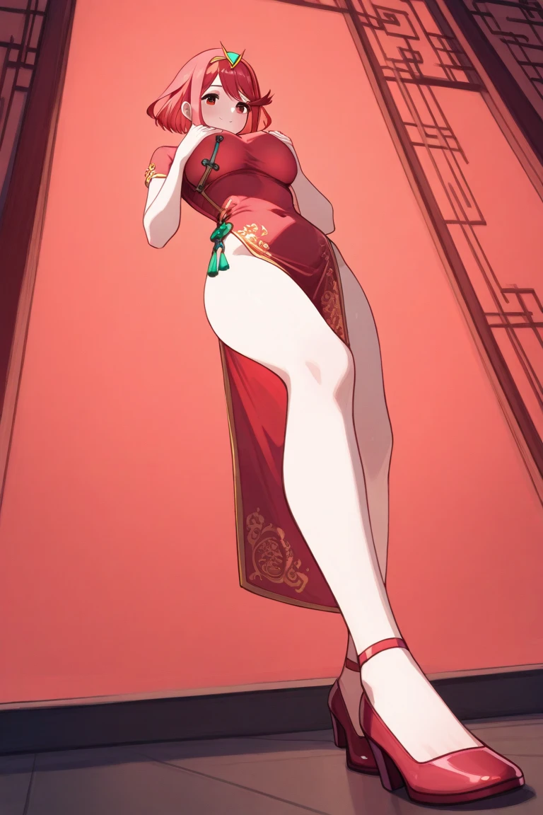 ((Highest quality、masterpiece、Anime Style、Highest quality、High resolution、8k、detailed、ultra-detailed:1.3))、Long legs、Sharp focus:1.2, Beautiful woman with perfect figure:1.4、(smile:1.2), double eyelid、30-year-old woman、Sexy pose、((((Shut your mouth.、One Woman、Chinese clothing:1.5)))),The background is another world