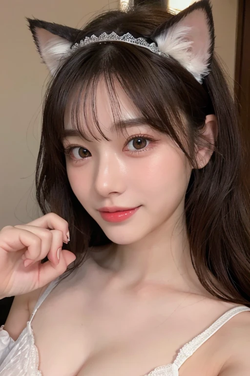 (RAW photo: 1.2), top quality, beautiful detailed girl, bunny girl, smile, highly detailed eyes and face, beautiful detailed eyes, huge file size, high resolution, high resolution, 8k wallpaper, fine detail, wallpaper, light on face, movie lighting, 16 year old girl, sexy pose, ( Photorealism: 1.4), illustration, surrealism, from below, super detail, masterpiece, (((exspression of lust))),(((naked)))