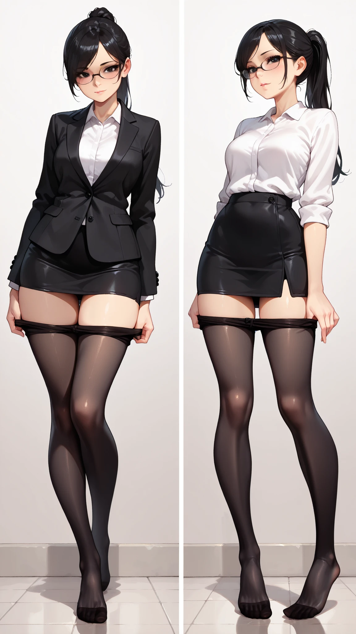 Succubus, sexy lingerie, tights, large breasts, full body, simple background,