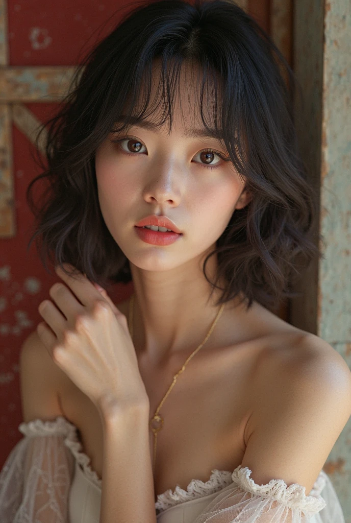(1 girl, Girls, Full body portrait, Small breasts, Short Bob Hair, Completely naked, Nipples, ), Fair-skinned, Thin lips, skinny, Body Type, Delicate and sexy collarbone, Highest quality, RAW Photos, Realistic, face, Incredibly beautiful girl, cute, Depth of the written border, High resolution, 超detailed, detailed, Very detailed, extremely detailed eye and face, Sharp pupils, Sharp focus, Cinema Lighting