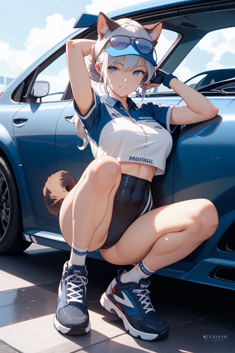 ((最high quality, 8K, masterpiece)), High resolution、（high quality: 1.5）、Very detailed、Detailed face、Bright colors、Natural light、Fine grain、Colorful eyes、Beautiful Face、非常にDetailed faceのテクスチャの女性,masterpiece, 最high quality, Detailed and beautiful eyes,最high quality、Best image quality、masterpiece、Mr.々Hairstyle,Just beautiful,mature female,独奏,smile,smile,(Fictional Horse Girl),(Fictional Horse Girlのデザイン),New Uma Musume design,skirt,Shorts,boots,accessories,Competition clothes,Horse ears,Horse tail,Posing,Supra-knee composition,field,truck,masterpiece,最high quality、so beautiful、High resolution,((Glamorous Body)))(masterpiece:1.2)、(最high quality:1.2)、Latest Glossy Skin
