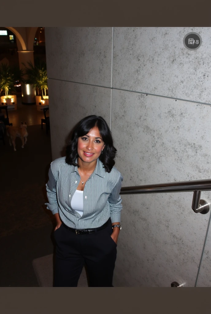 There is a 40-year-old woman standing in a room with a TV, a 40-year-old woman, with her hands on her hips and a smile on her face. She is wearing a red blouse and black pants. Behind her, a sofa and a television are visible. The living room has a warm and inviting atmosphere. The wall has two framed photos.
She is wearing a red blouse and black pants.
She is a beautiful woman, with white skin and dark brown hair. She is about 45 years old, 165 cm tall and weighs 56 kg. She has a perfect mouth, a perfect face. Her body exudes glamor and her face is a definition of beauty. Slender body, thin waist. Highly realistic, hyperrealism, very elaborate skin, perfect face. Clear photo, high resolution, high quality, masterpiece, 16K photo, high contrast, masterpiece, NUDE, NUDITY, NFSW.
