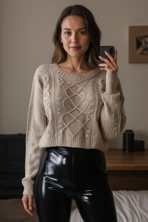 Sylvie Meis in autumn clothes, with a deep neckline and smiling