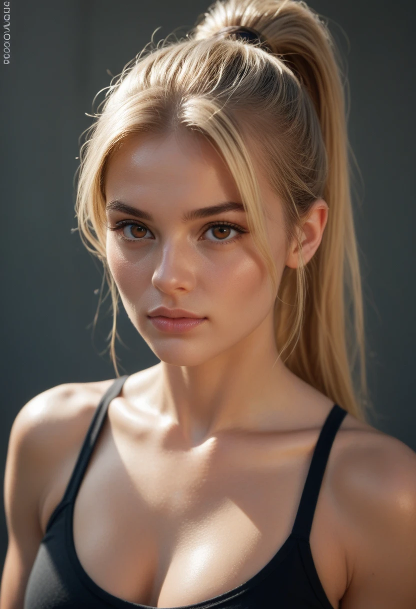 beautiful 18 year old white blonde female college girl, showing, in track outfit (with tight kickers/shorts), outside on track field, ((slim, 34 C bust)), photorealistic, photo, masterpiece, realistic, realism, photorealism, high contrast, photorealistic digital art trending on Artstation 8k HD high definition detailed realistic, detailed, skin texture, hyper detailed, realistic skin texture, armature, best quality, ultra high res, (photorealistic:1.4),, high resolution, detailed, raw photo, sharp re, by lee jeffries nikon d850 film stock photograph 4 kodak portra 400 camera f1.6 lens rich colors hyper realistic lifelike texture dramatic lighting unrealengine trending on artstation cinestill 800,