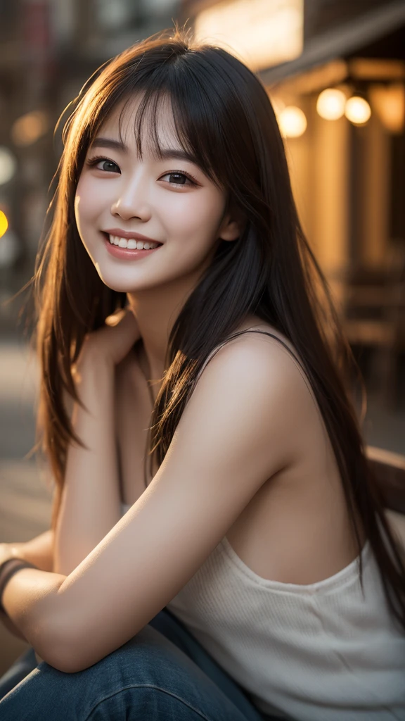 best quality, masterpiece, ultra high res, photorealistic, 1girl, offshoulder, smile