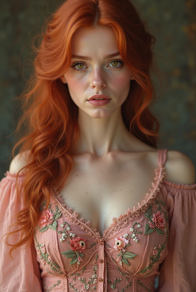 beautiful woman  , red hair with brown roots, looking directly at the camera, very realistic,  at home,floral  silk  cheongsam, clothes tight against body, clothes too tight, film grain, fit muscular body, clothes too tight, ,  seductive, sexy, short sleeves, glasses
