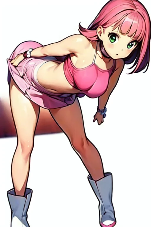 masutepiece,Best Quality,1girl in,RO1,Hair bun,Blue eyes,Twin-tailed,Visor Cap,Sportsbra,pink bows,wrist watch,closes mouth,tussock, armpits, spread legs, top lift, pussy