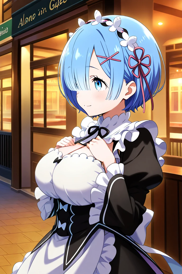 Rem from Re:Zero、light blue hair、short hair、table top、High resolution、many girls multiple girls、large crowd、lots of cute girls、big and full breasts、naughty body、See-through、throw、、whole body、Are standing、Look up at me、confused face、blush、embarrassing、Excited、white breath、black pantyhose、female shape'Private parts are clearly visible、I can see your nipples、white shirt、navy check skirt、micro mini skirt、very short skirt、bakery、Outside the store、spring、Cherry blossom trees、SakuraFubuki、Many people々々々々々々、in the crowd、bare chest、show your chest、while holding the tray、place the chest on the tray、Upper grade、A lot of milk comes out from the nipples、Breast milk gushes from the nipple、cat ears maid clothes、blue gingham maid outfit、bangs that cover one eye、pink hairpin、whole bodyポートレート、whole bodyを写す
