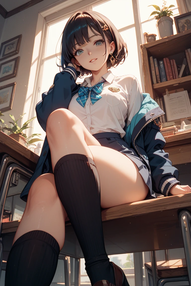 score_9, score_8_up, score_7_up, Expressiveh,
1girl, cute girl, 20 years old, detailed face, cute face, adorable eyes, supermodel, fit body, curvy body, oversized sweater, classroom, student's desk, holding pencil, no panties, naked pussy, knees together, feet apart, ((thigh high socks)), bob hairstyle, looking in the window slight blush, ((butt plug visible))