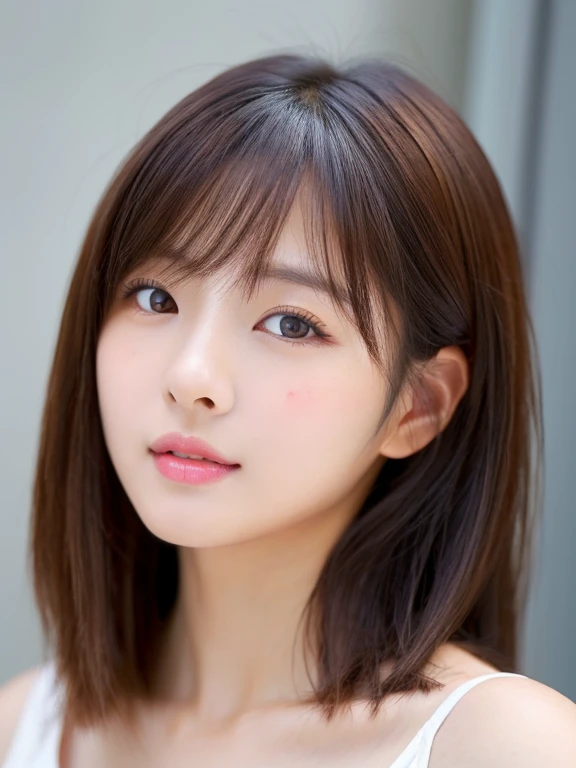 ulzzang -6500-v1.1, (Raw photo:1.2), (Photorealsitic),(Real: 1.4), masutepiece, Best Quality, Illustration, Ultra-detailed, finely detail, hight resolution, 8K Wallpaper, Perfect dynamic composition, Beautiful detailed eyes, Women's Fashion Summer,Medium Hair,Small breasts natural color lip, Bold sexy poses,Smile,Harajuku、20 years girl、Cute、Sexy shot looking at camera
