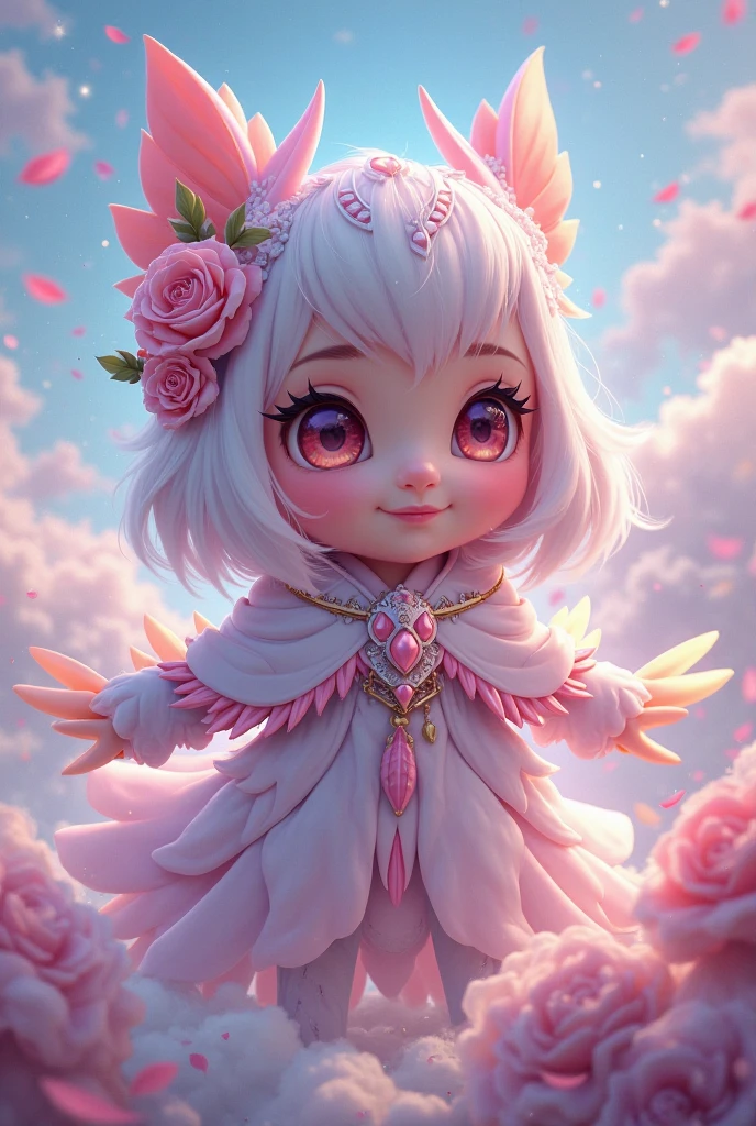 (Blind Box Toy Style, Western Cartoon Q Edition), (one beautiful female succubus head, white Christmas costume, crying), snowflake, cute full body portrait, slender standing, cartoon character, medieval, 3D rendering, symmetrical lighting, light ray tracing,