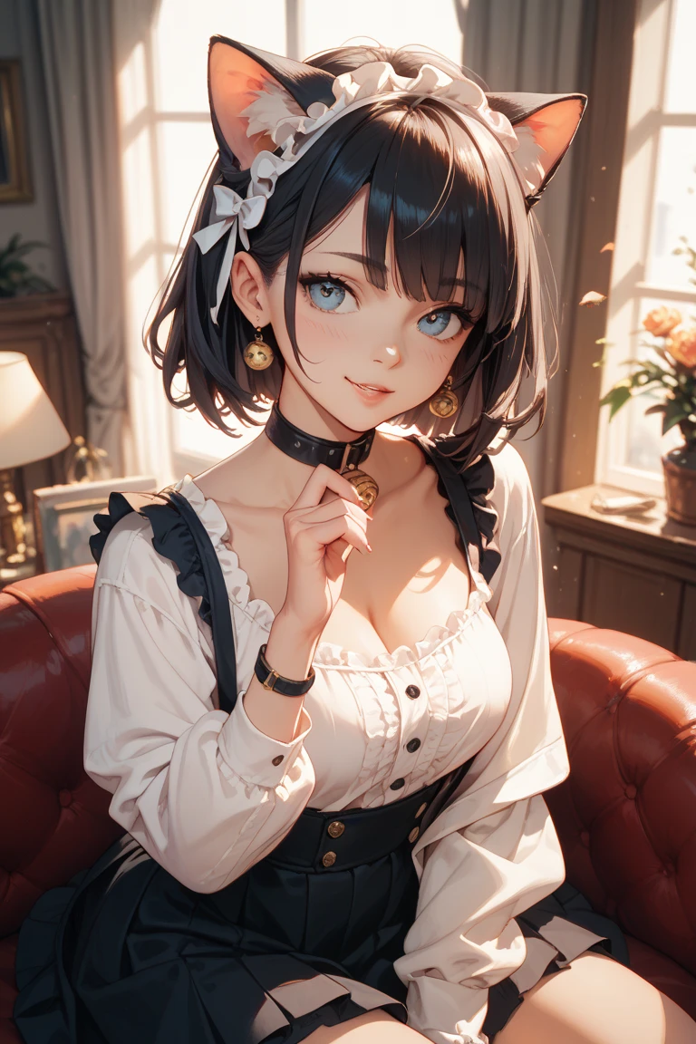 Highest quality、High resolution、Detailed Background、(Beautiful face in every detail:1.4)、Anatomically correct、(Detailed eyes:1.2)、Teenage Girl、Highly detailed face、cute hair color、Braided bob cut、Braided Ponytail、Braided twin tails、(Huge breasts:1.2)、Perfect body line、Accentuate your breasts、Accentuate your cleavage、Cute gestures、Cat ear、Cat Eyes、(cute cat paw pose:1.2)、kitten、
Dresses and skirts with frills and lace、Dark colors such as black and red、Add lace to the sleeves, hem of the skirt, neckline, etc.、Lace gloves and ribbons、Crown-shaped headdress、Cross Accessories、Black lace socks or fishnet tights、
Choose boots with lace or ribbon decorations or thick soles.、(A girl with cat ears and a kitten looking at me with big smiles:1.5)、cute