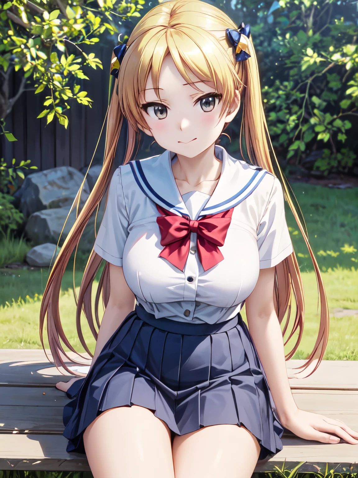 high definition、超high definition、masterpiece, best quality, 1 girl, best quality、Rin Suzunoki, perfect detail, white shirt, pleated skirt, blue skirt on the tongue、ultra-fine painting、sharp concentration、transcendental techniques paintings、beautiful eyes、 sharp eyes、(Genuine、realistic、realistic:1.2)、high definition、high definition、ultra-fine painting