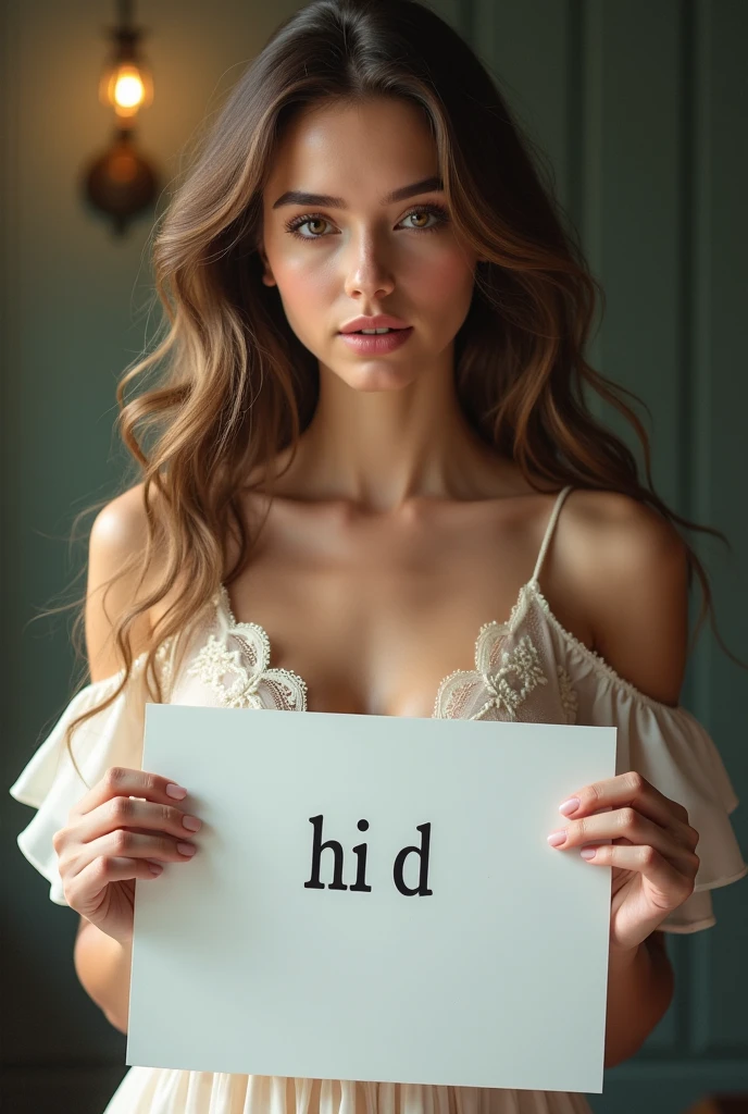 Sarah in blue lingerie ,holding a sign that says: 22 Photos