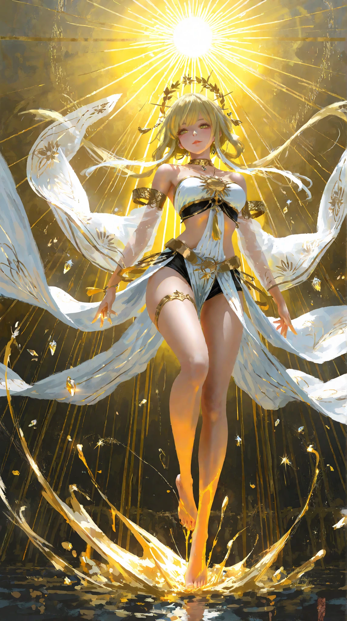 (masterpiece:1.2, Highest quality),(Very detailed),8K,wallpaper,1 female,Mature Woman,4,Sentai heroine colorful, Muscular,((white line on vivid yellow metallic squadron suit)),(((betterhand))),(The background is aurora rainbow),Random hairstyle,Random pose,(((Beautiful female hands,detailed drawing of a hand))),cyber punk,((Beautiful trading cards,gold framed)), ((cameltoe)),
