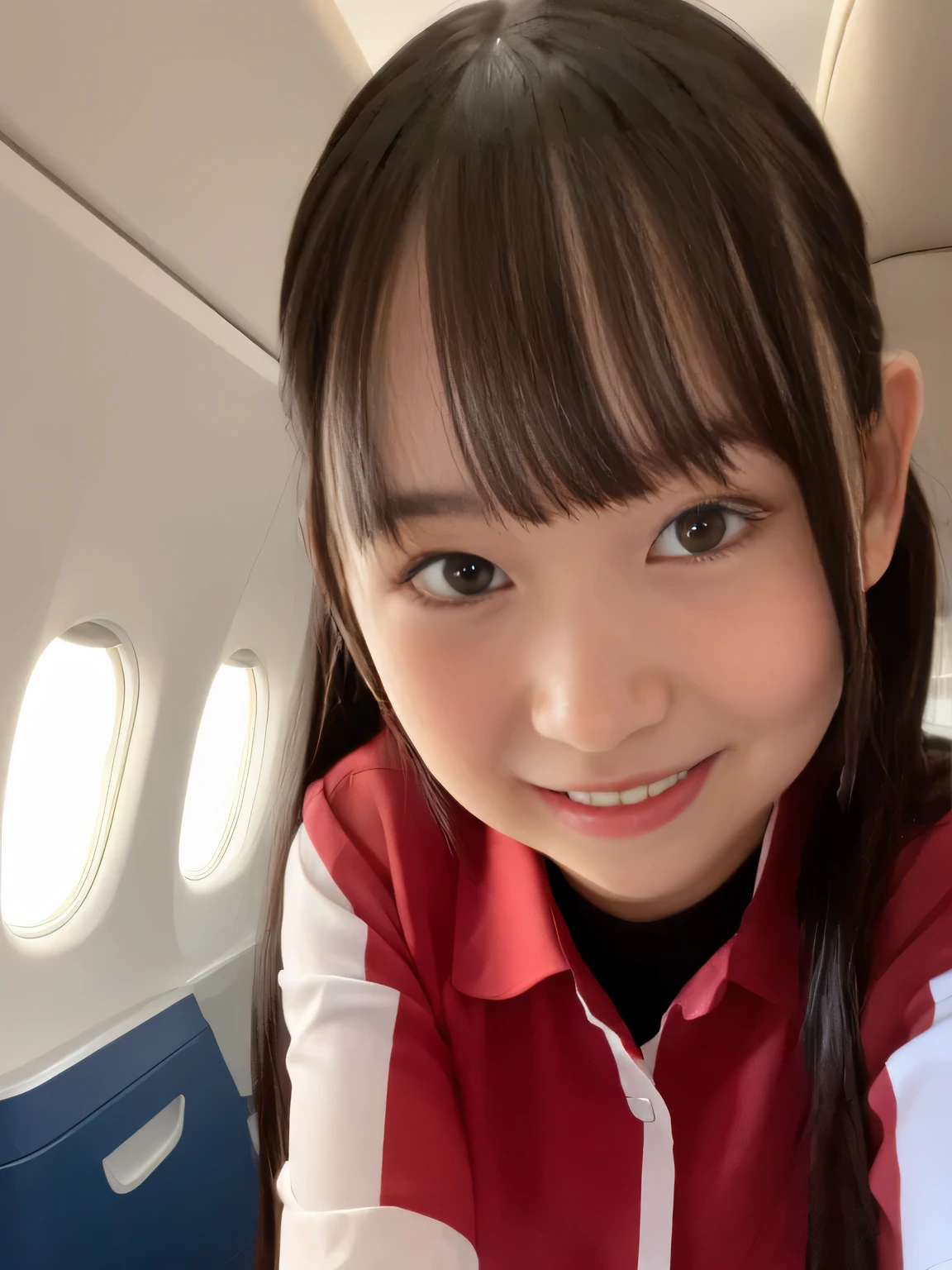 (((bustling scenery on an airliner 5.0)))((Aerial scenery seen from the window 1.0)))(((First Class 2.0)))(((Portrait of a girl standing in the aisle inside an aircraft 5.0)))、((((best image quality、highest resolution、masterpiece、8k)))、(((Detailed Faces)))(((cute face)))(((Baby Face)))(((Young contour)))((( Lovely facial features)))、((( Blizzard 10 )))(((model body type)))((( Perfect pose line)))、(((Big Breasts 1.0)))((( Detailed Body .5)))、(((LONG STRAIGHT HAIR 2.0)))、(((colorful oversized shirt 2.0🔴)))(((可愛らしいボタンシャツ⚫️)))(((🔴🔵red collar oversized shirt 1.0🟣)))、(((enamel silk miniskirt)))(((dynamic angle)))(((Excited Posing)))(((Smiling with corners of mouth turned up)))(((dynamic angle)))