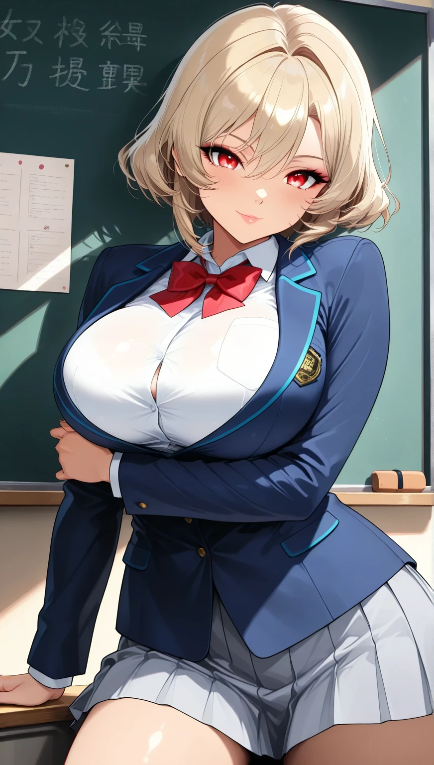 (8K HDR photorealistic pic), (beautiful Hogwarts student), Hogwarts uniform, sexy, short hair, willowy body, in Hogwarts Castle classroom, wicked grin, (lifting skirt up) and (showing thong), (thigh high socks:1.1), (garters:1.1), (open stance), (open shirt:1.1), (long hair down to knees), (detailed face and eyes:1.2), darling figure, (supple pouting breasts), firm thighs, (huge breasts:1.2), (busty), (deep cleavage), (breasts bulge:1.3), (cameltoe:1.2).