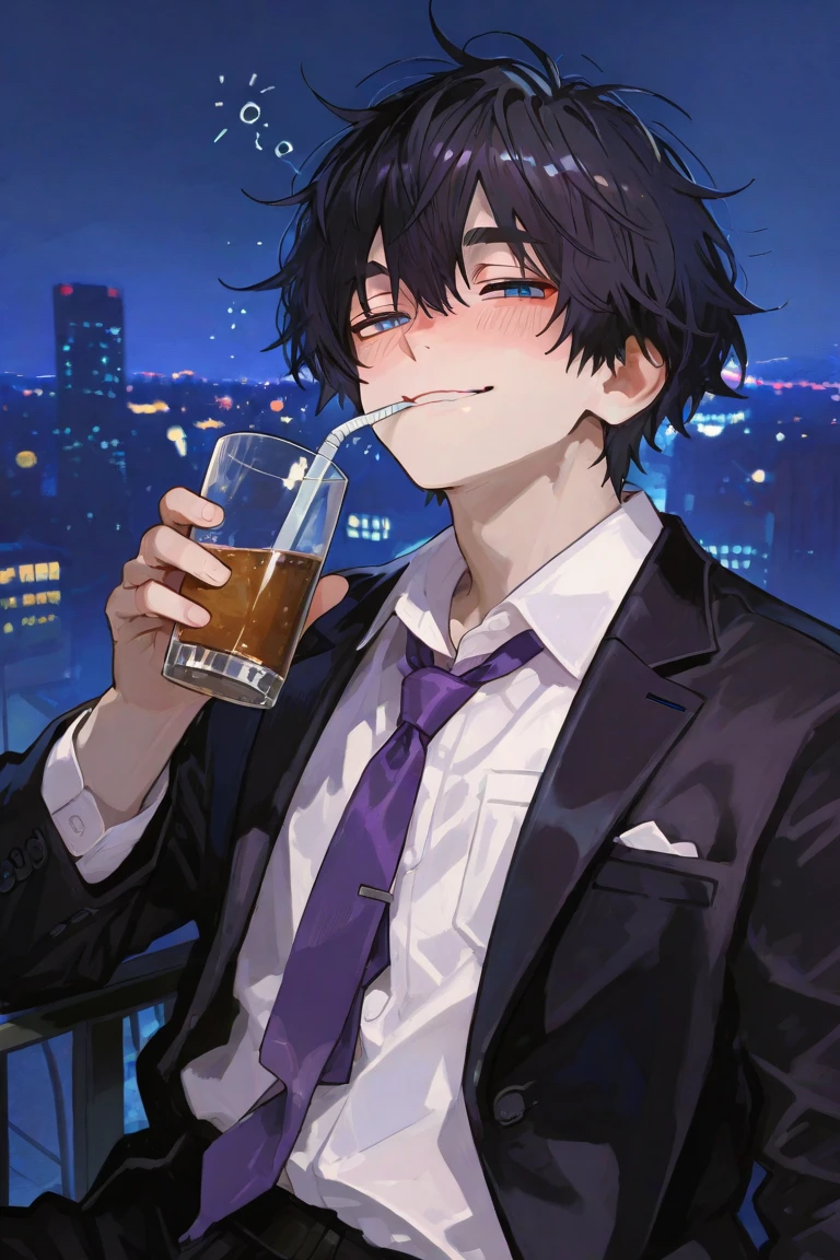 Portrait Shot。Have a professional camera:1.9、Villain、modern、night、Apartment room、Drinking alcohol、He has a bad appearance、Black-rimmed glasses、Lean and muscular、Short cropped hair、Blonde、A mean smile、White shirt