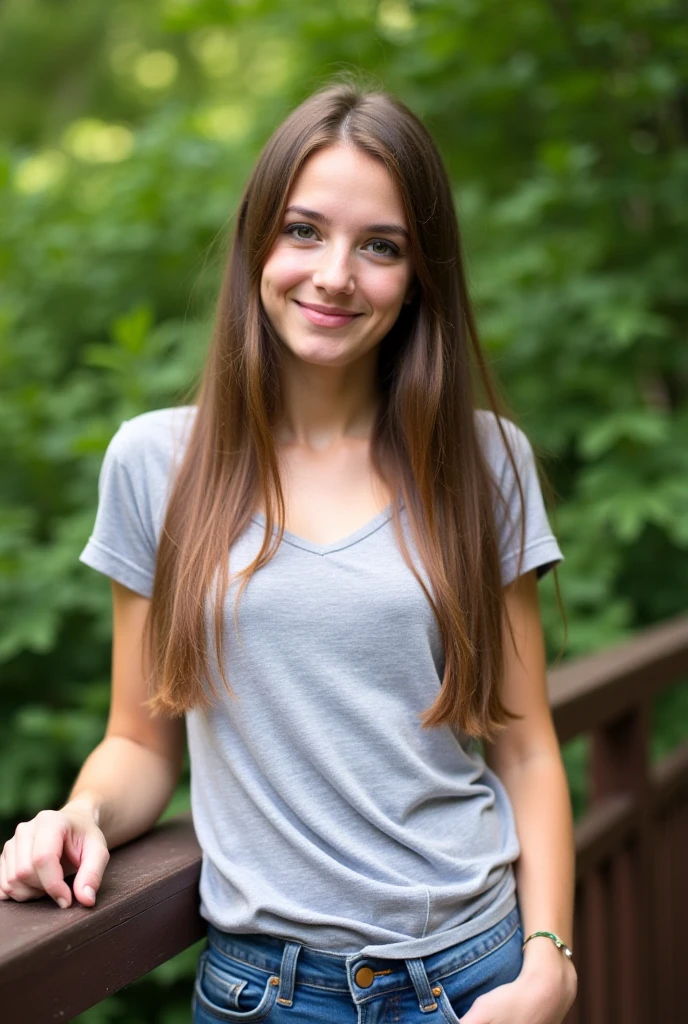 photo of S162_IngridAlexandra, a beautiful woman, in a (forest-pond:1.1), wearing a (t-shirt:1.1), (smiling), (8k, RAW photo, best quality, depth of field, ultra high res:1.2), (absurdres, intricate, photorealistic, masterpiece, ultra-detailed:1.3)