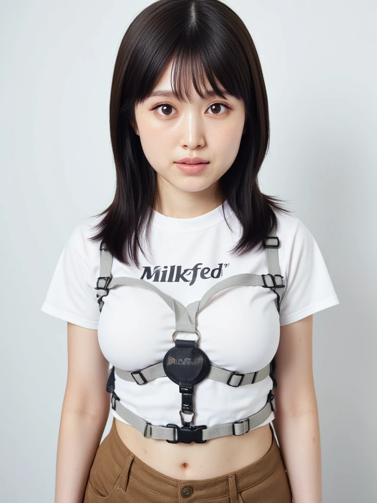 (micro cute white girl:1.5),(Fictional future high technology civilization:1.4),(big beautiful boobs:1.3) ,(shiny skin:1.4),(short glossy black hair:1.3),(bangs:1.1)
(smile :1.2),(beautiful body:1.5),(shiny black shorts :1.3),(plain big white cotton T-shirt:1.5),(narrow waist:1.2)