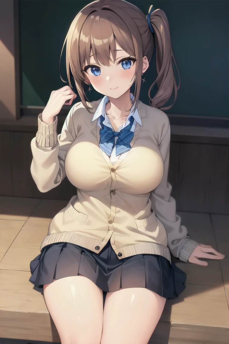 Lisa, genshin impact, ((blush:1.2)), 1 girl, alone, ((white shirt)), barefoot, huge breasts, cleavage, uniform, office background, denim shorts, office, hair between eyes, messy hair, large chest, long hair, looking at the viewer, brown hair, red short nails, green eyes, alone, ((Thin knees, thick thighs)), very long hair, ((masterpiece)), classroom, board, class board, Slender, mature woman, I can see through my clothes, open your mouth a little, squint your eyes, Curvaceous, cowboy shot