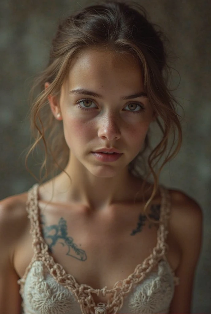 ((Full-Body Shot)),((Top-Down Shot)),a photo of a seductive woman with loose styled redhead hair, bored, she is wearing Bandeau Top and Culottes, (tattoos:1.1), mascara, (textured skin, skin pores:1.2), (moles:0.8), (imperfect skin:1.1), intricate details, goosebumps, flawless face, (light freckles:0.9), ((photorealistic):1.1), (raw, 8k:1.2), dark, muted colors, slate atmosphere, RAW candid cinema, 16mm, color graded portra 400 film, remarkable color, ultra realistic, textured skin, remarkable detailed pupils, realistic dull skin noise, visible skin detail, skin fuzz, dry skin, shot with cinematic camera, detailed skin texture, (blush:0.5), (goosebumps:0.5), subsurface scattering