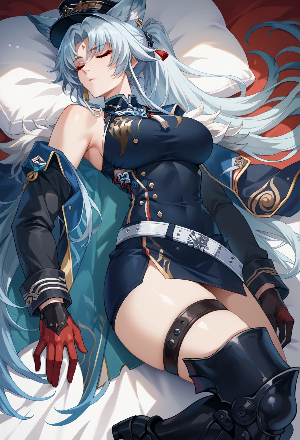 4k,High resolution,One Woman,Blue Hair,long hair,Big Breasts,knight,Black high leg leotard armor,White knight outfit,White boots,White gloves,White hair band,Jewelry decoration,Long sword,Medieval castle town